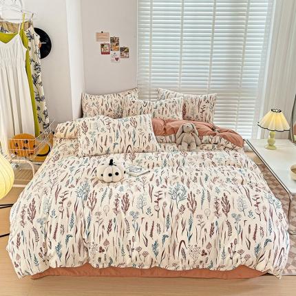 91家纺网 家纺一手货源 找家纺 （总）暖芯优选2023新款超柔有氧小竺提花棉双层纱学生四件套