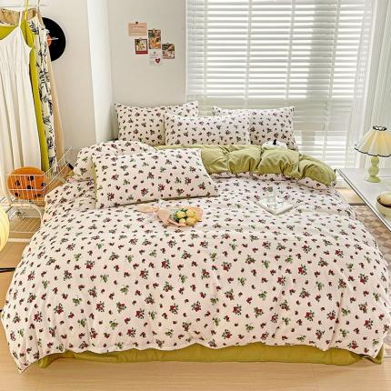 91家纺网 家纺一手货源 找家纺 （总）暖芯优选2023新款超柔有氧小竺提花棉双层纱学生四件套