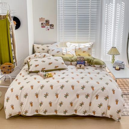 91家纺网 家纺一手货源 找家纺 （总）暖芯优选2023新款超柔有氧小竺提花棉双层纱学生四件套