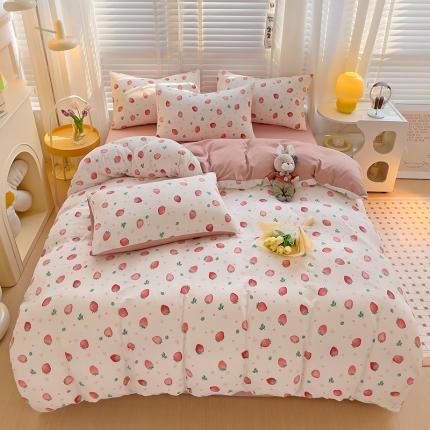 91家纺网 家纺一手货源 找家纺 （总）暖芯优选2023新款超柔有氧小竺提花棉双层纱学生四件套