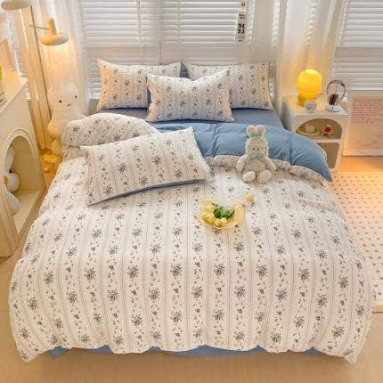 91家纺网 家纺一手货源 找家纺 （总）暖芯优选2023新款超柔有氧小竺提花棉双层纱学生四件套