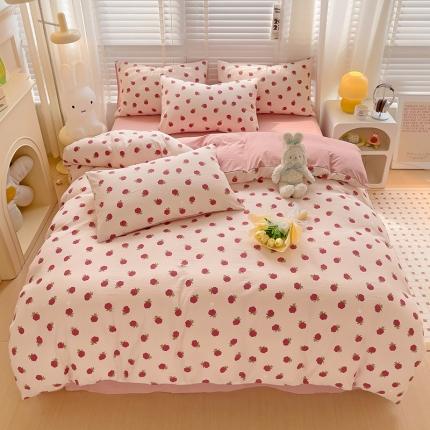 91家纺网 家纺一手货源 找家纺 （总）暖芯优选2023新款超柔有氧小竺提花棉双层纱学生四件套