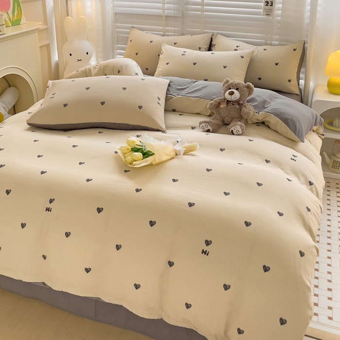 91家纺网 家纺一手货源 找家纺 （总）暖芯优选2023新款超柔有氧小竺提花棉双层纱学生四件套