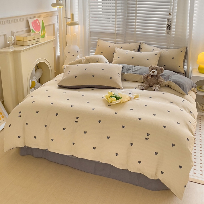 91家纺网 家纺一手货源 找家纺 （总）暖芯优选2023新款超柔有氧小竺提花棉双层纱学生四件套