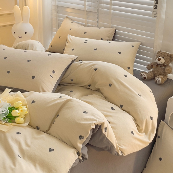 91家纺网 家纺一手货源 找家纺 （总）暖芯优选2023新款超柔有氧小竺提花棉双层纱学生四件套