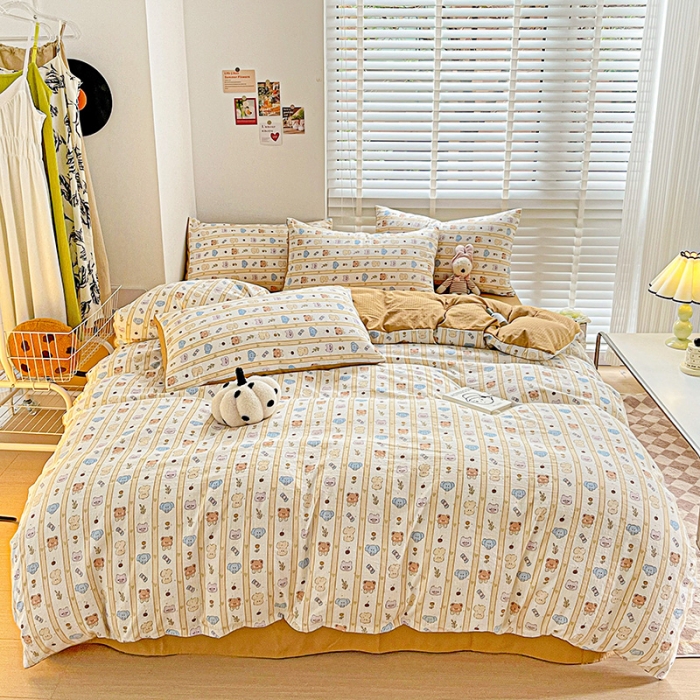 91家纺网 家纺一手货源 找家纺 暖芯优选2023新款超柔有氧小竺提花棉双层纱学生四件套 动物乐园