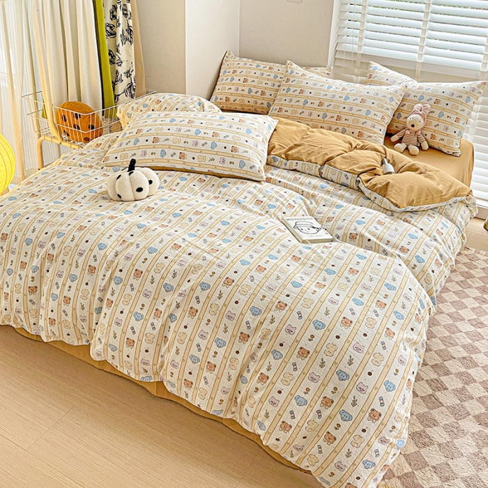 91家纺网 家纺一手货源 找家纺 暖芯优选2023新款超柔有氧小竺提花棉双层纱学生四件套 动物乐园