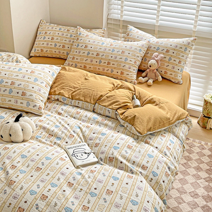 91家纺网 家纺一手货源 找家纺 暖芯优选2023新款超柔有氧小竺提花棉双层纱学生四件套 动物乐园