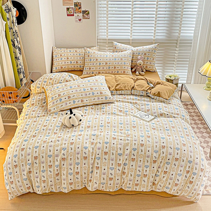 91家纺网 家纺一手货源 找家纺 暖芯优选2023新款超柔有氧小竺提花棉双层纱学生四件套 动物乐园