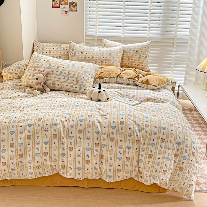 91家纺网 家纺一手货源 找家纺 暖芯优选2023新款超柔有氧小竺提花棉双层纱学生四件套 动物乐园