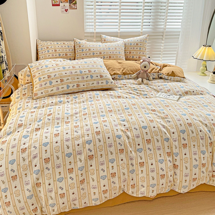 91家纺网 家纺一手货源 找家纺 暖芯优选2023新款超柔有氧小竺提花棉双层纱学生四件套 动物乐园