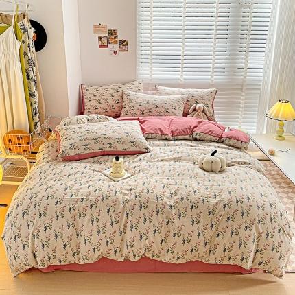 暖芯优选2023新款超柔有氧小竺提花棉双层纱学生四件套 花漫