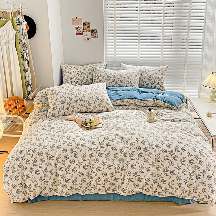 91家纺网 家纺一手货源 找家纺 暖芯优选2023新款超柔有氧小竺提花棉双层纱学生四件套 欢乐森林