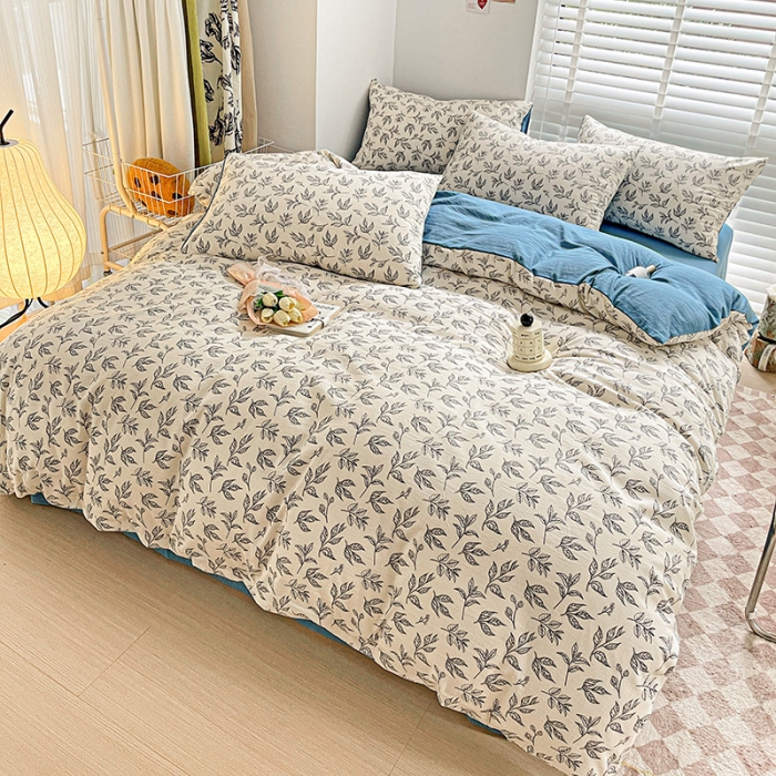 91家纺网 家纺一手货源 找家纺 暖芯优选2023新款超柔有氧小竺提花棉双层纱学生四件套 欢乐森林