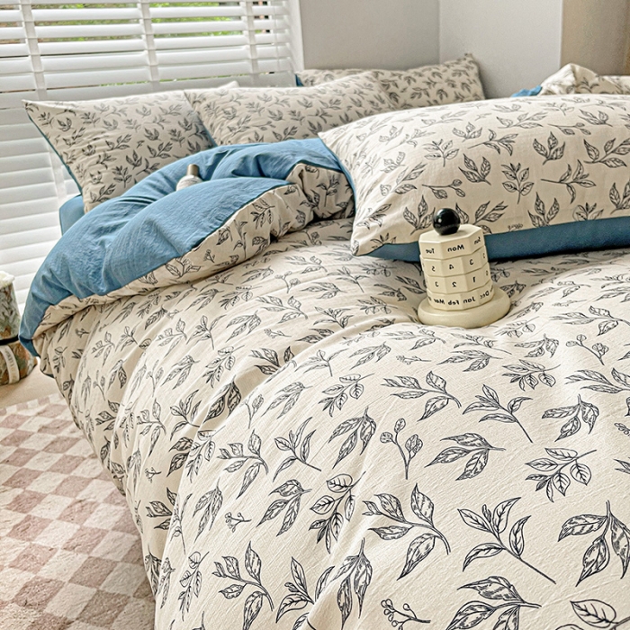 91家纺网 家纺一手货源 找家纺 暖芯优选2023新款超柔有氧小竺提花棉双层纱学生四件套 欢乐森林