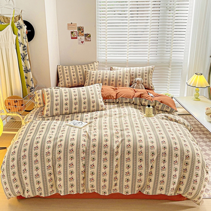 91家纺网 家纺一手货源 找家纺 暖芯优选2023新款超柔有氧小竺提花棉双层纱学生四件套 可可庄园