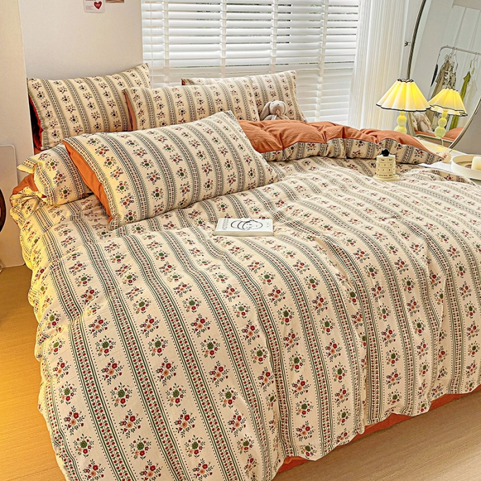 91家纺网 家纺一手货源 找家纺 暖芯优选2023新款超柔有氧小竺提花棉双层纱学生四件套 可可庄园