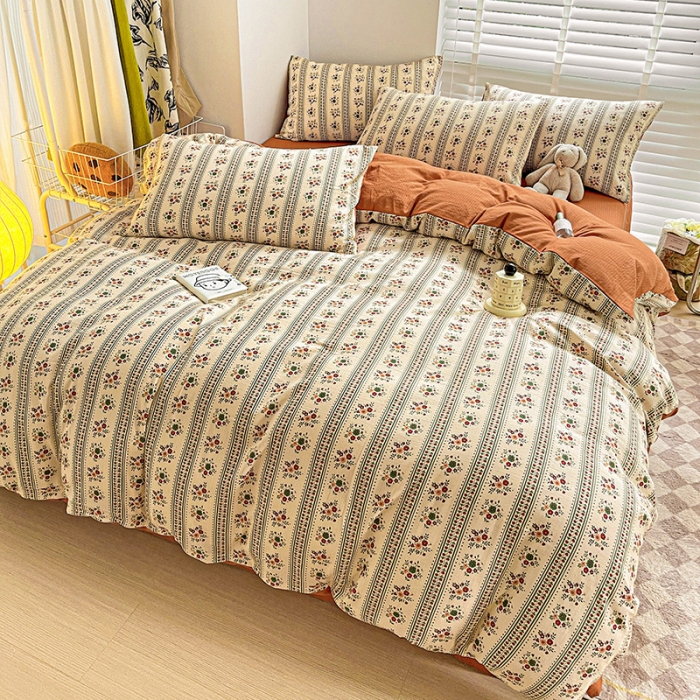 91家纺网 家纺一手货源 找家纺 暖芯优选2023新款超柔有氧小竺提花棉双层纱学生四件套 可可庄园