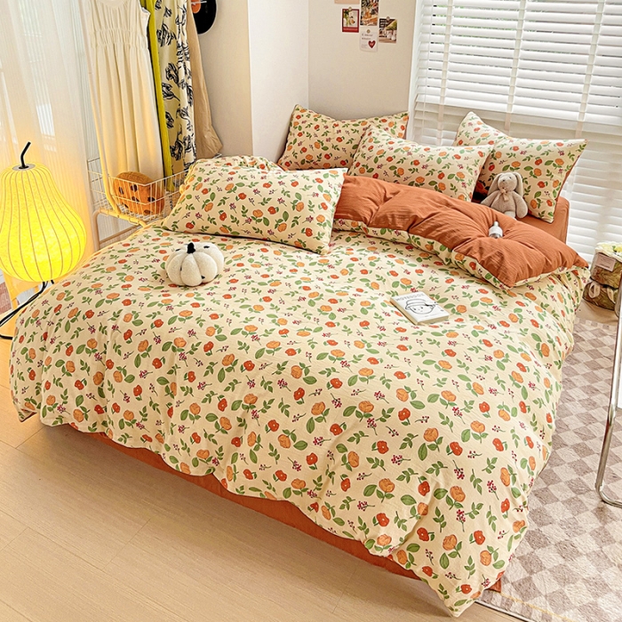 91家纺网 家纺一手货源 找家纺 暖芯优选2023新款超柔有氧小竺提花棉双层纱学生四件套 恋花