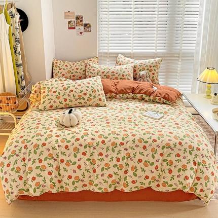 暖芯优选2023新款超柔有氧小竺提花棉双层纱学生四件套 恋花