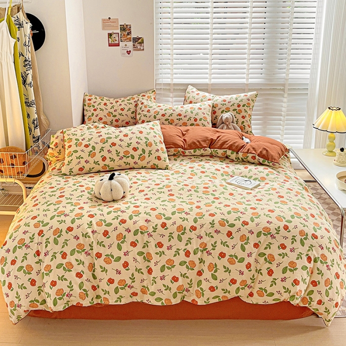 91家纺网 家纺一手货源 找家纺 暖芯优选2023新款超柔有氧小竺提花棉双层纱学生四件套 恋花