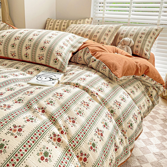 91家纺网 家纺一手货源 找家纺 暖芯优选2023新款超柔有氧小竺提花棉双层纱学生四件套 可可庄园