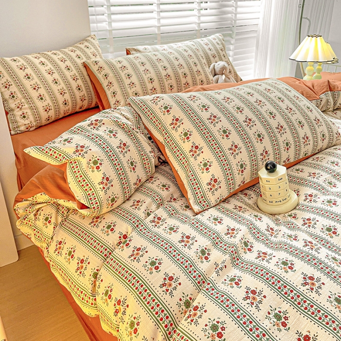 91家纺网 家纺一手货源 找家纺 暖芯优选2023新款超柔有氧小竺提花棉双层纱学生四件套 可可庄园