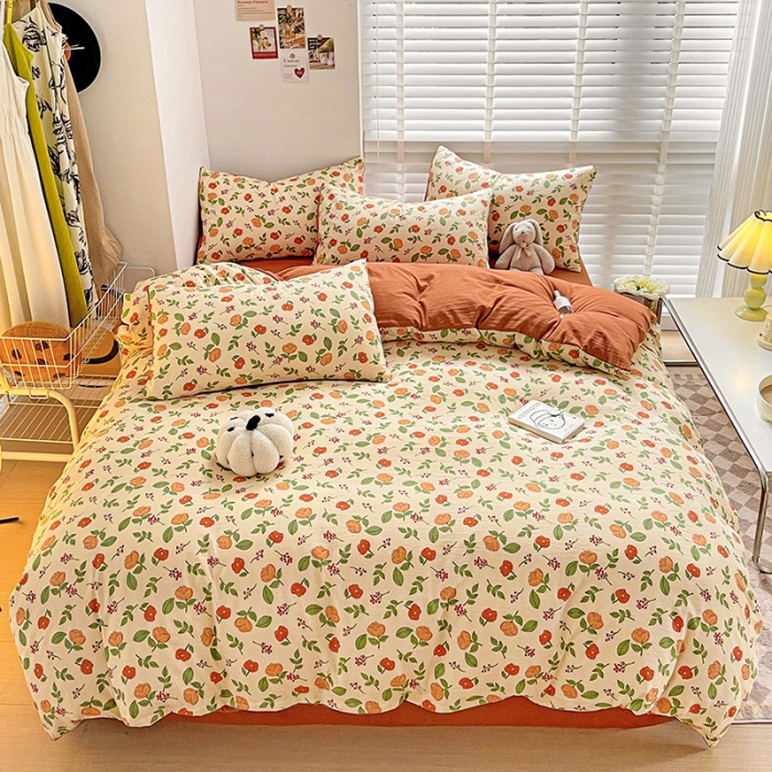 91家纺网 家纺一手货源 找家纺 暖芯优选2023新款超柔有氧小竺提花棉双层纱学生四件套 恋花