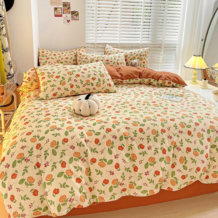 91家纺网 家纺一手货源 找家纺 暖芯优选2023新款超柔有氧小竺提花棉双层纱学生四件套 恋花