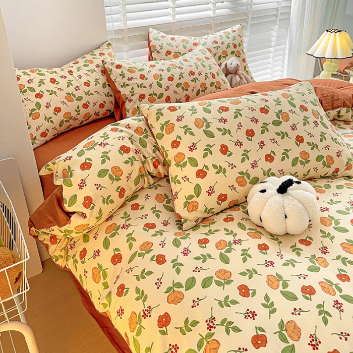 91家纺网 家纺一手货源 找家纺 暖芯优选2023新款超柔有氧小竺提花棉双层纱学生四件套 恋花