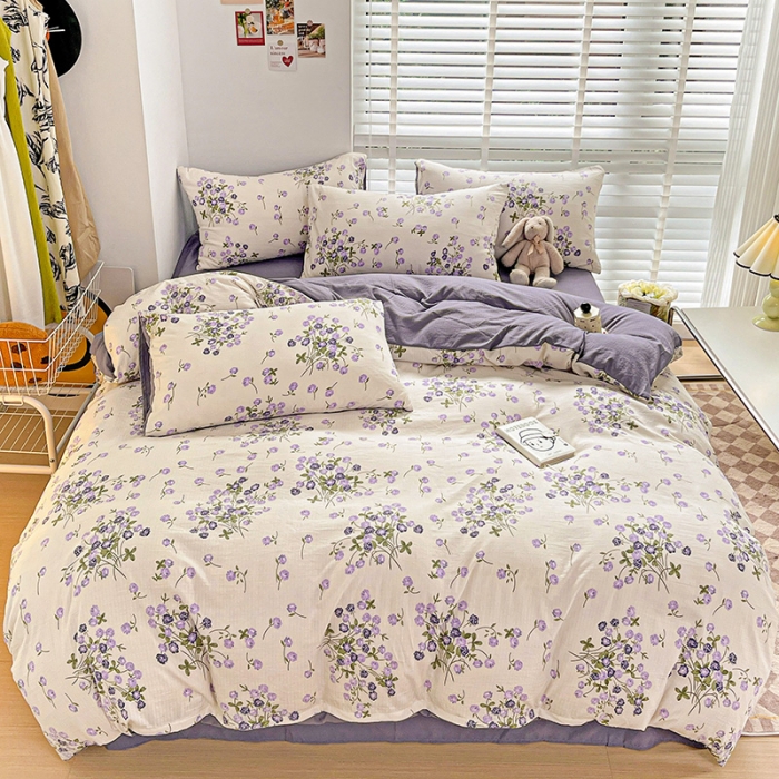 91家纺网 家纺一手货源 找家纺 暖芯优选2023新款超柔有氧小竺提花棉双层纱学生四件套 满天星