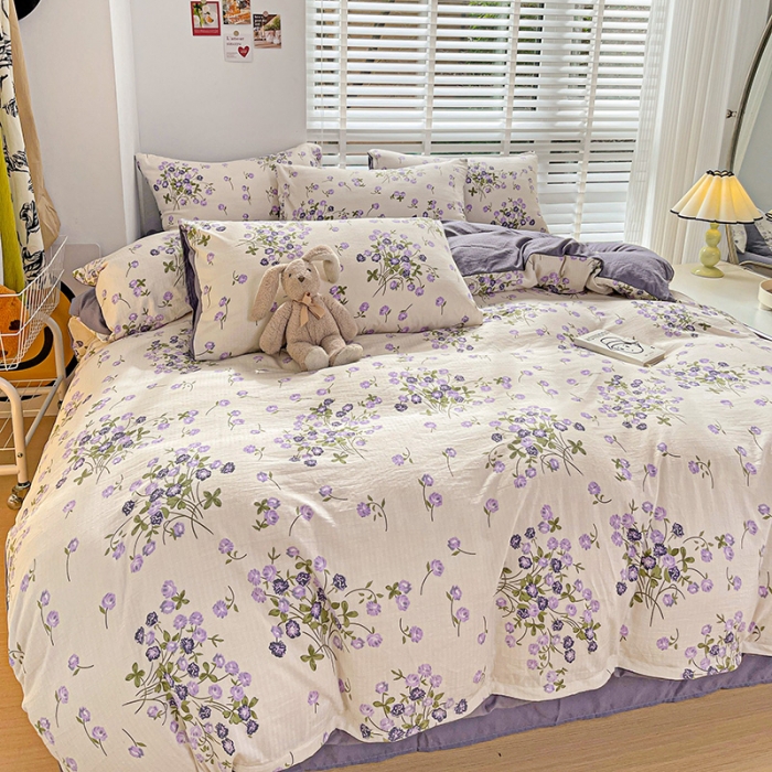 91家纺网 家纺一手货源 找家纺 暖芯优选2023新款超柔有氧小竺提花棉双层纱学生四件套 满天星