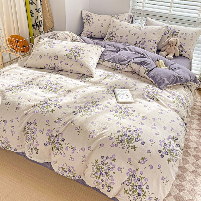 91家纺网 家纺一手货源 找家纺 暖芯优选2023新款超柔有氧小竺提花棉双层纱学生四件套 满天星