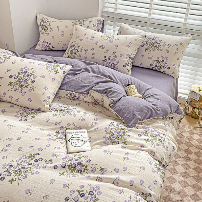 91家纺网 家纺一手货源 找家纺 暖芯优选2023新款超柔有氧小竺提花棉双层纱学生四件套 满天星