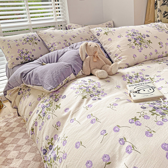 91家纺网 家纺一手货源 找家纺 暖芯优选2023新款超柔有氧小竺提花棉双层纱学生四件套 满天星