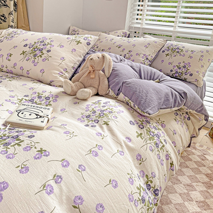 91家纺网 家纺一手货源 找家纺 暖芯优选2023新款超柔有氧小竺提花棉双层纱学生四件套 满天星