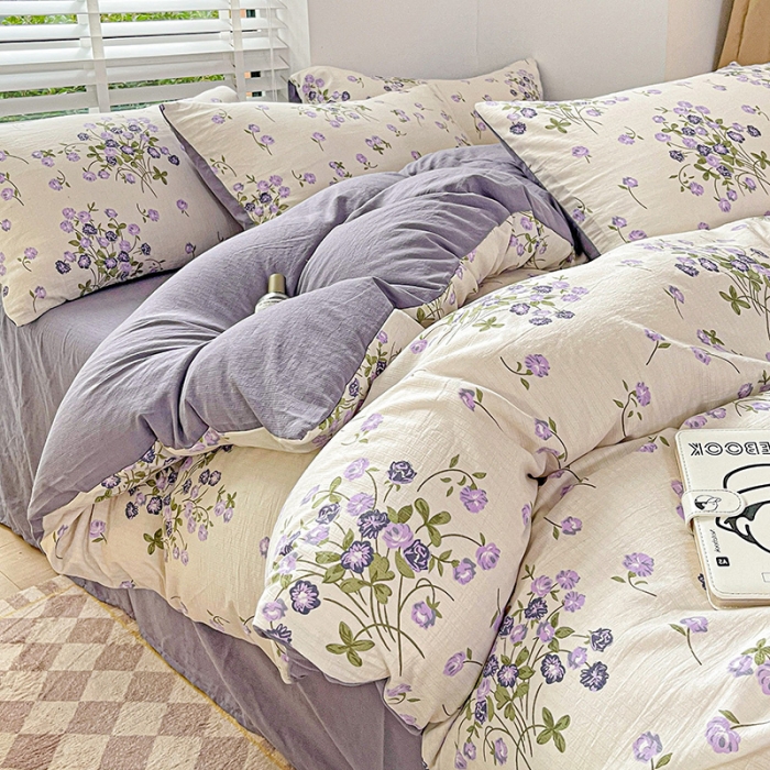 91家纺网 家纺一手货源 找家纺 暖芯优选2023新款超柔有氧小竺提花棉双层纱学生四件套 满天星