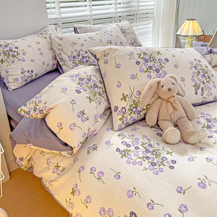 91家纺网 家纺一手货源 找家纺 暖芯优选2023新款超柔有氧小竺提花棉双层纱学生四件套 满天星