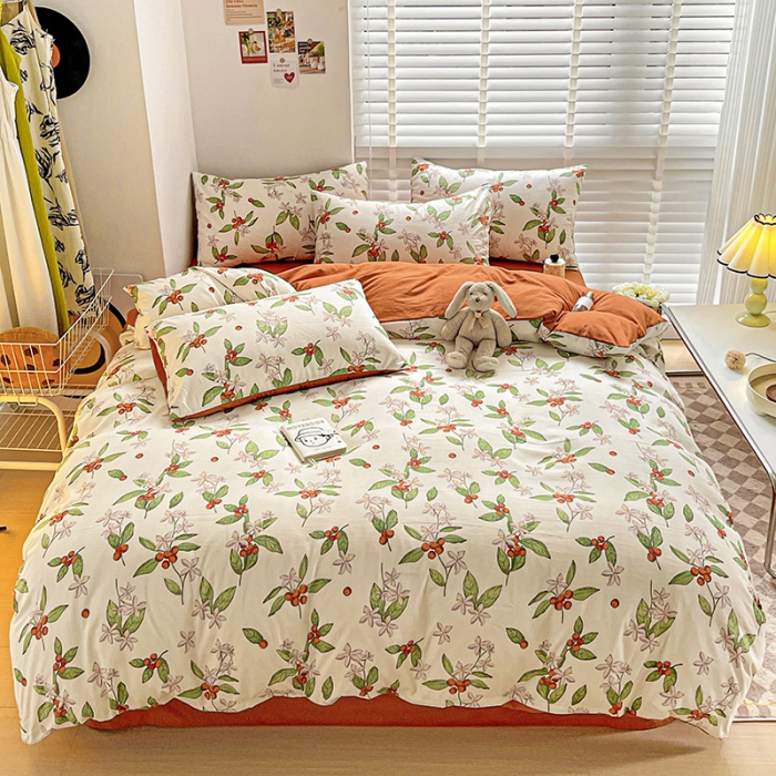 91家纺网 家纺一手货源 找家纺 暖芯优选2023新款超柔有氧小竺提花棉双层纱学生四件套 梦境花园