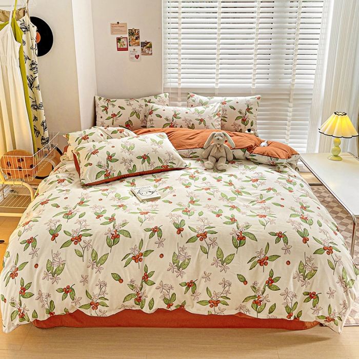 91家纺网 家纺一手货源 找家纺 暖芯优选2023新款超柔有氧小竺提花棉双层纱学生四件套 梦境花园