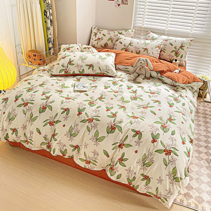 91家纺网 家纺一手货源 找家纺 暖芯优选2023新款超柔有氧小竺提花棉双层纱学生四件套 梦境花园