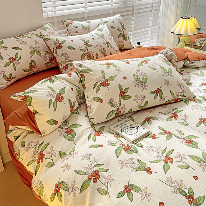 91家纺网 家纺一手货源 找家纺 暖芯优选2023新款超柔有氧小竺提花棉双层纱学生四件套 梦境花园