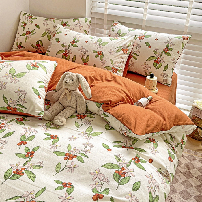 91家纺网 家纺一手货源 找家纺 暖芯优选2023新款超柔有氧小竺提花棉双层纱学生四件套 梦境花园