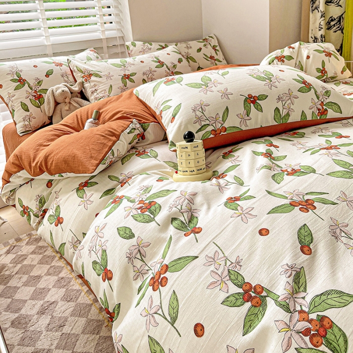 91家纺网 家纺一手货源 找家纺 暖芯优选2023新款超柔有氧小竺提花棉双层纱学生四件套 梦境花园