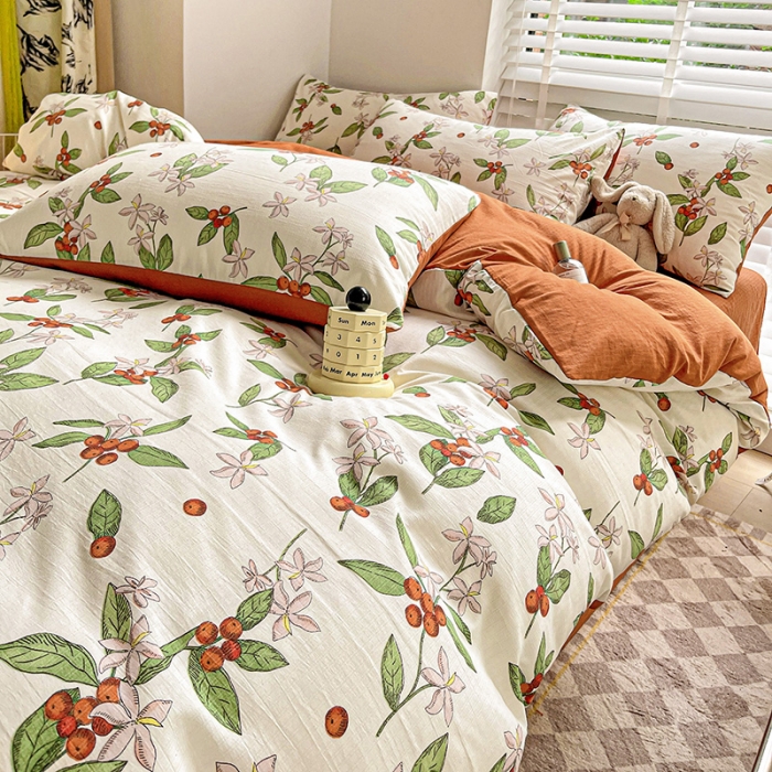 91家纺网 家纺一手货源 找家纺 暖芯优选2023新款超柔有氧小竺提花棉双层纱学生四件套 梦境花园