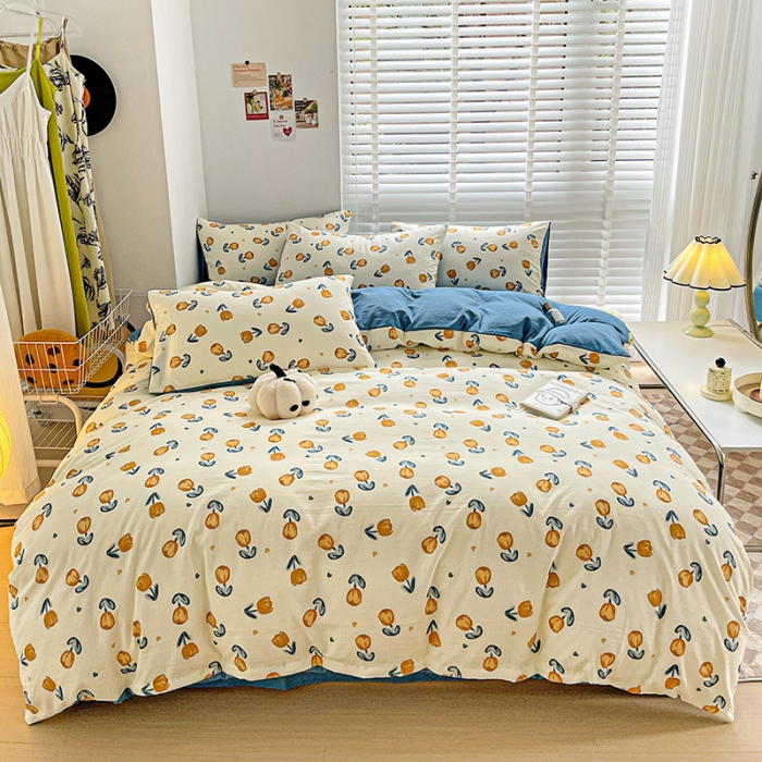 91家纺网 家纺一手货源 找家纺 暖芯优选2023新款超柔有氧小竺提花棉双层纱学生四件套 浅沫