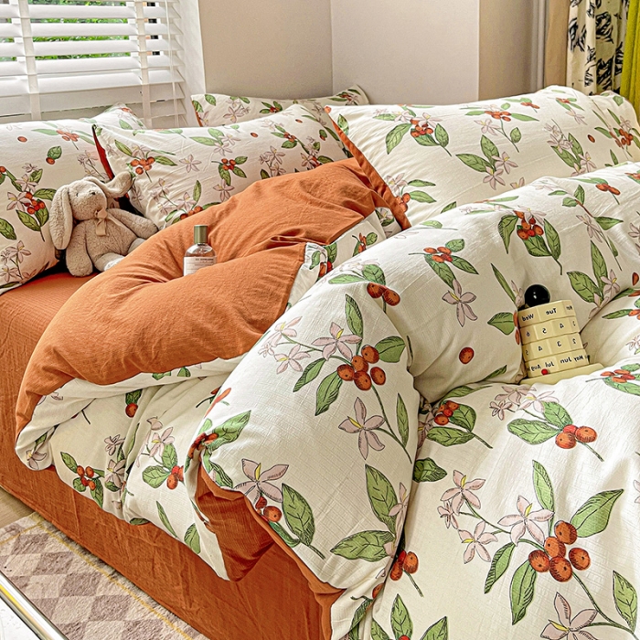 91家纺网 家纺一手货源 找家纺 暖芯优选2023新款超柔有氧小竺提花棉双层纱学生四件套 梦境花园