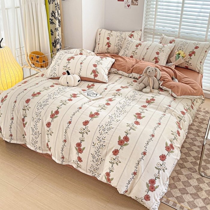 91家纺网 家纺一手货源 找家纺 暖芯优选2023新款超柔有氧小竺提花棉双层纱学生四件套 四季花园