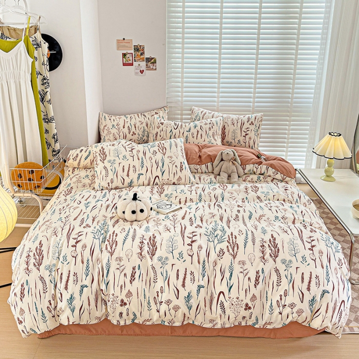 91家纺网 家纺一手货源 找家纺 暖芯优选2023新款超柔有氧小竺提花棉双层纱学生四件套 婉然