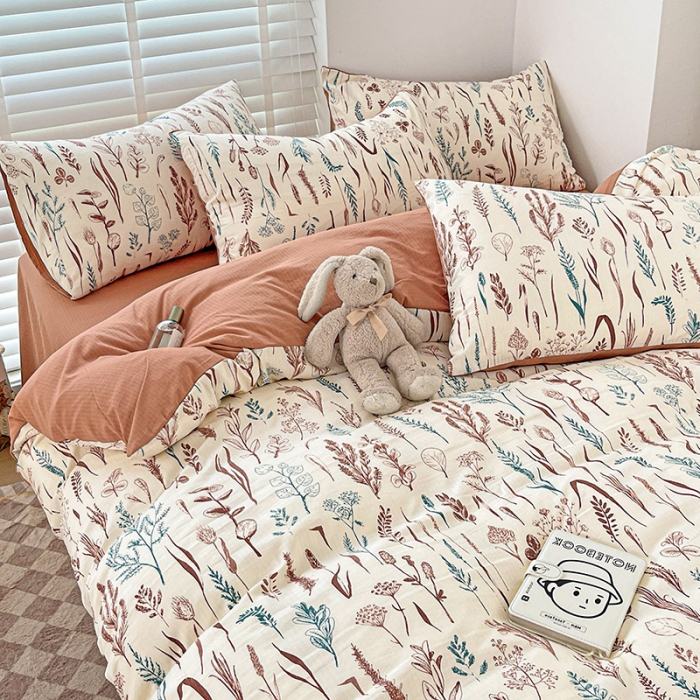 91家纺网 家纺一手货源 找家纺 暖芯优选2023新款超柔有氧小竺提花棉双层纱学生四件套 婉然